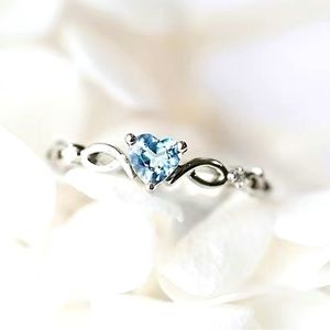 Heart Shape Aquamarine Zirconia Silver Plated Ring